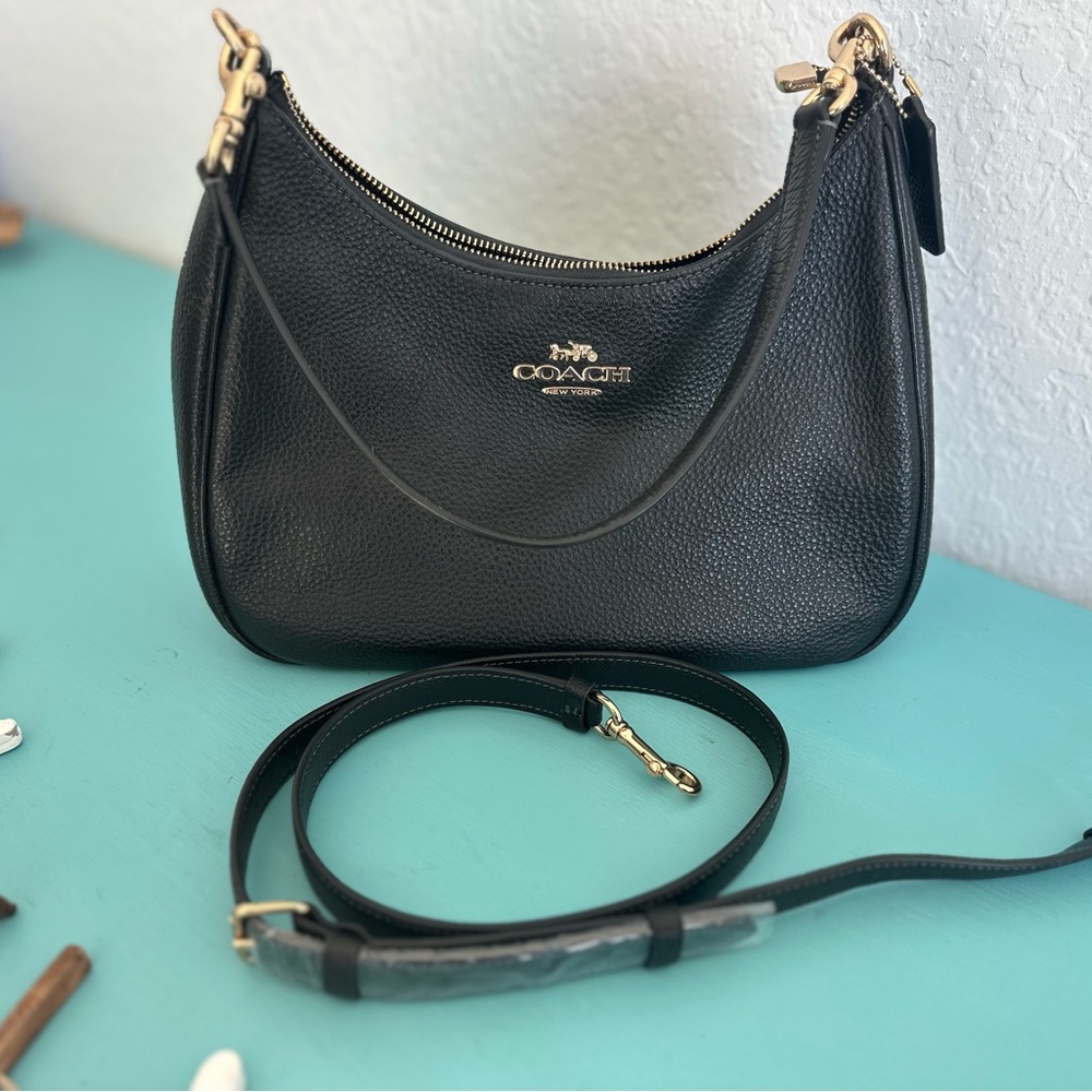 Coach Teri Hobo Bag - Black Pebbled Leather with Gold Embellishments - NWT - Picture 3 of 10